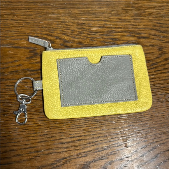 Yellow and Gray Leather Keychain Wallet - Picture 1 of 2